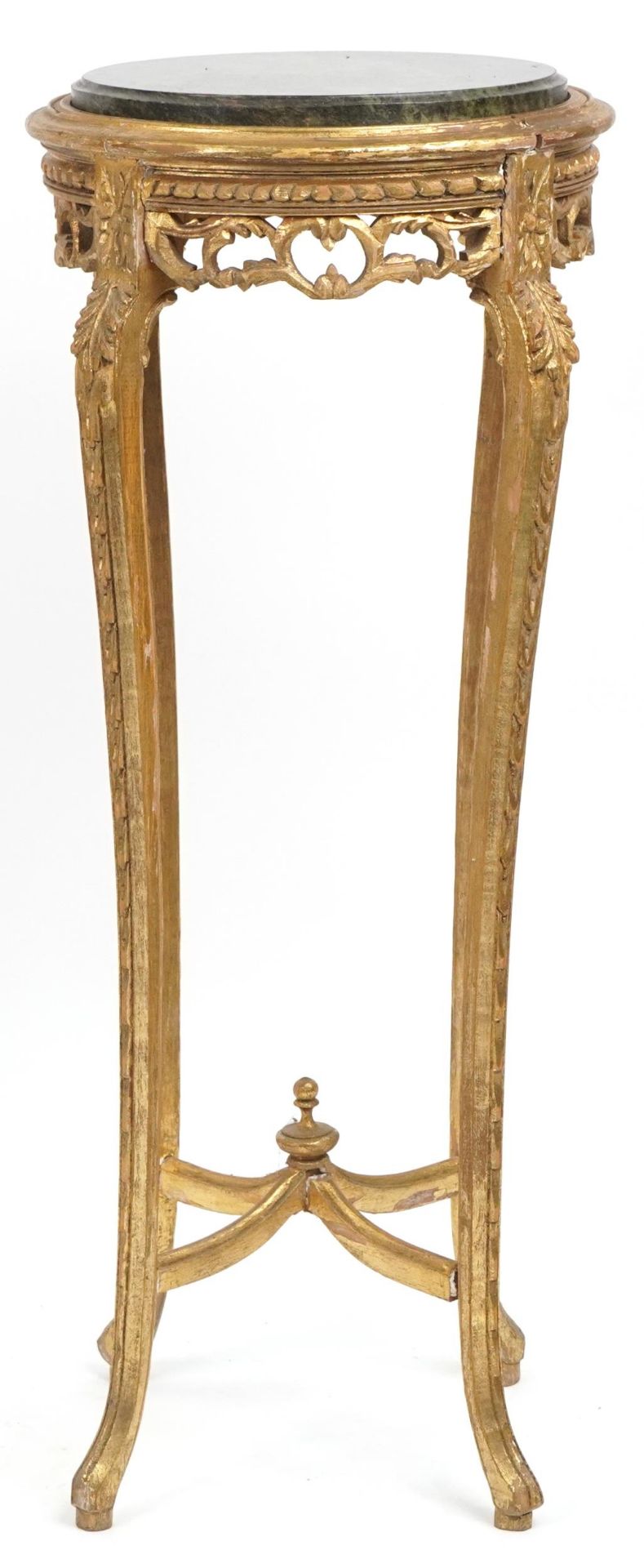 French gilt wood plant stand with inset green marble top, 95cm high x 38cm in diameter : For further