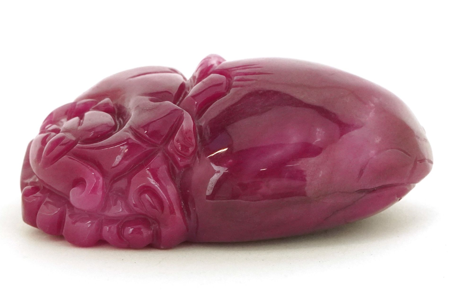 Chinese pink tourmaline pendant carved with a dragon and fruit, 6.5cm high : For further information - Image 3 of 6