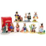 Nine Royal Doulton Bunnykins figures, seven with certificates, comprising Mexican Bunnykins, Liberty