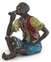 Cold painted bronze figure of a pipe smoking Blackamoor in the style of Franz Xaver Bergmann, 5.