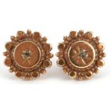 Pair of Victorian style 9ct gold diamond solitaire stud earrings, 10.0mm in diameter, 1.7g : For