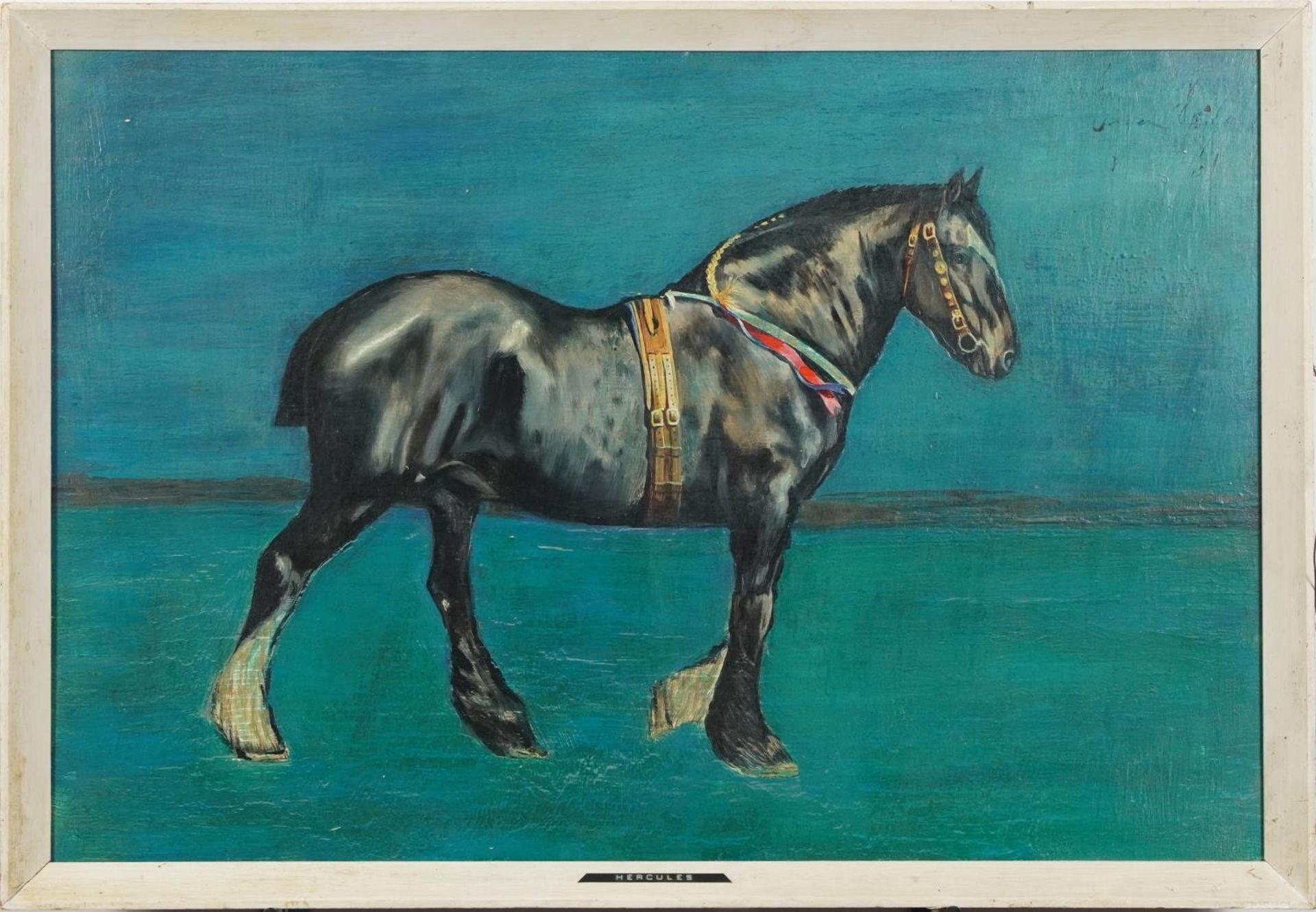 Portrait of a horse, Hercules, oil on board, framed, 59.5cm x 39.5cm excluding the frame : For - Image 2 of 5