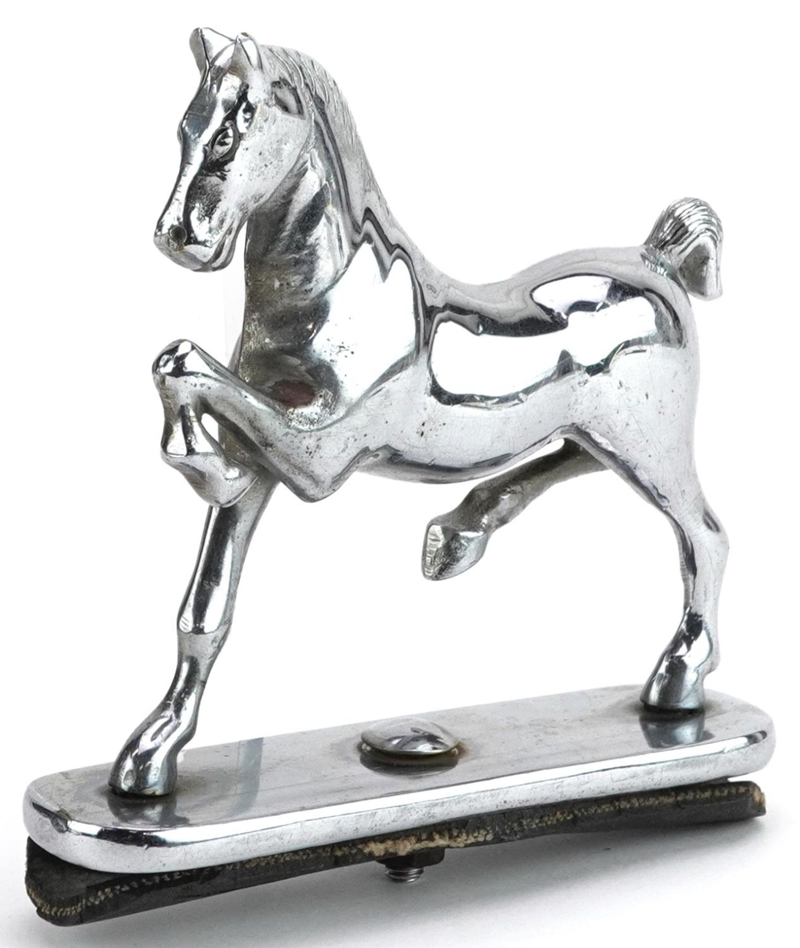 Vintage chrome painted car mascot in the form of a horse, 10cm in length : For further information