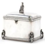 Silver plated table casket with Chinaman knop, 14cm H x 13cm W x 9cm D : For further information
