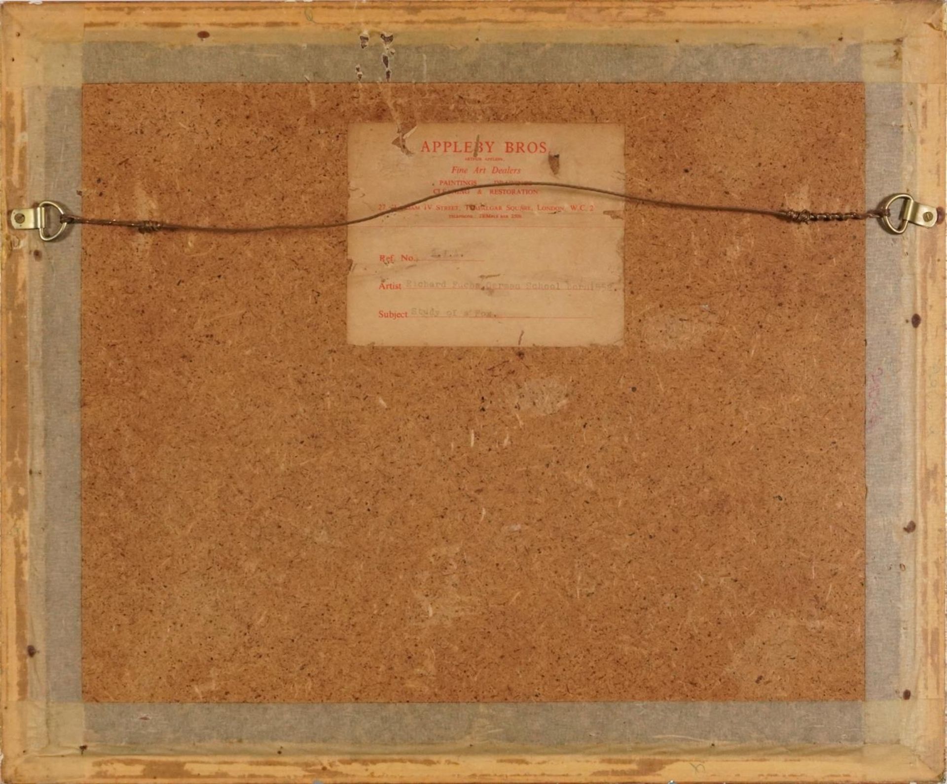 Richard Fuchs - Bat Eared Fox, inscribed pencil and watercolour, Appleby Bros label verso, - Bild 4 aus 5