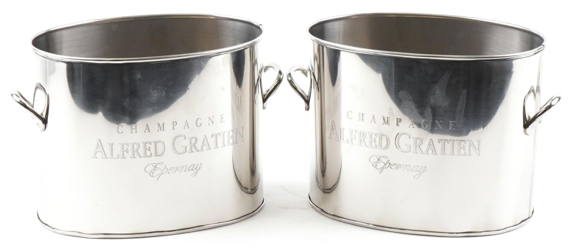 Pair of Alfred Gratien design silver plated Champagne ice buckets with twin handles, 18cm high x - Bild 2 aus 3