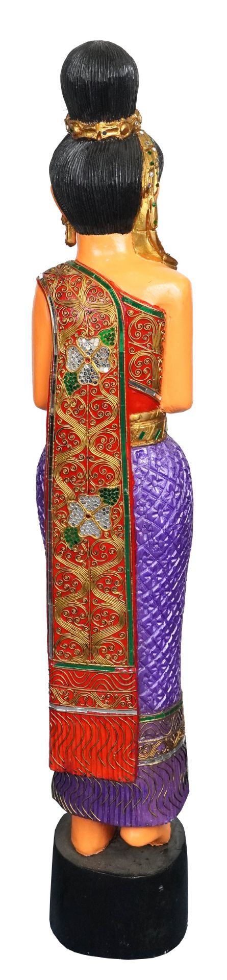 Thai floor standing carved wood figure of a female wearing a jewelled dress, 128cm high : For - Image 3 of 4
