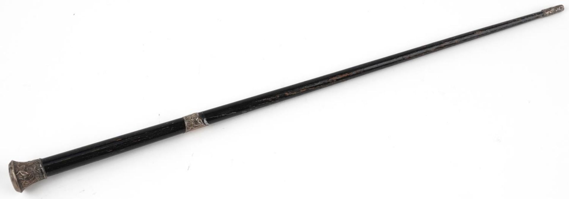 Victorian ebonised conductors baton with silver mounts, London 1859, 52cm in length : For further - Bild 3 aus 4