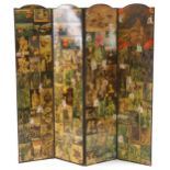 Victorian decoupage four fold room divider dressing screen, 168cm high x 160cm wide : For further