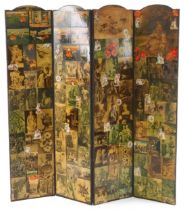 Victorian decoupage four fold room divider dressing screen, 168cm high x 160cm wide : For further