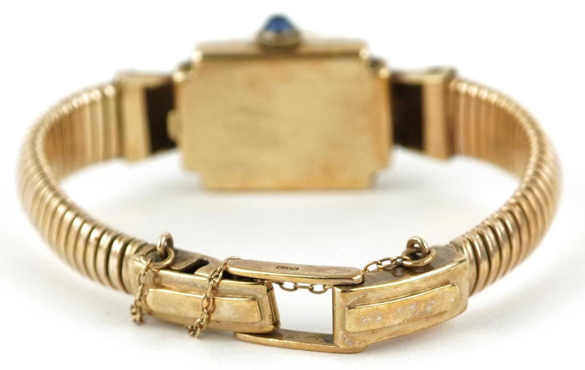 Ladies 9ct gold bracelet wristwatch set with a diamond, rubies and sapphire crown, the case 16mm - Bild 7 aus 9