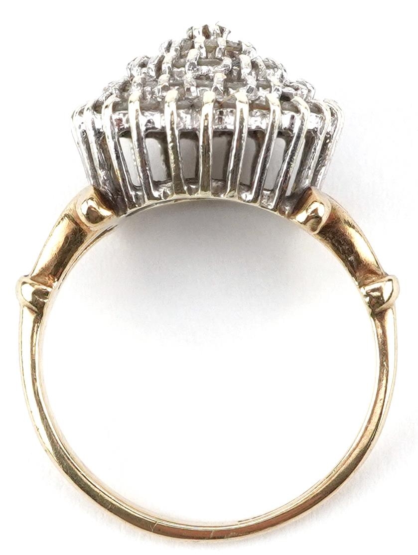 9ct gold diamond five tier cluster ring with split shoulders, size L, 3.8g : For further information - Image 3 of 4