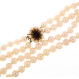 Cultured pearl two row necklace with 9ct gold garnet clasp, 38cm in length, 54.0g : For further