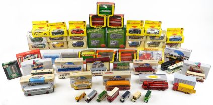 Large collection of diecast vehicles including Corgi buses, Matchbox and Atlas Dinky Toys : For