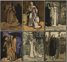 Dame Ellen Terry - Set of six theatrical prints including Cardinal Wolsey and Becket, mounted,