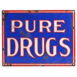 Rectangular Pure Drugs enamel advertising sign, 37.5cm x 29cm : For further information on this