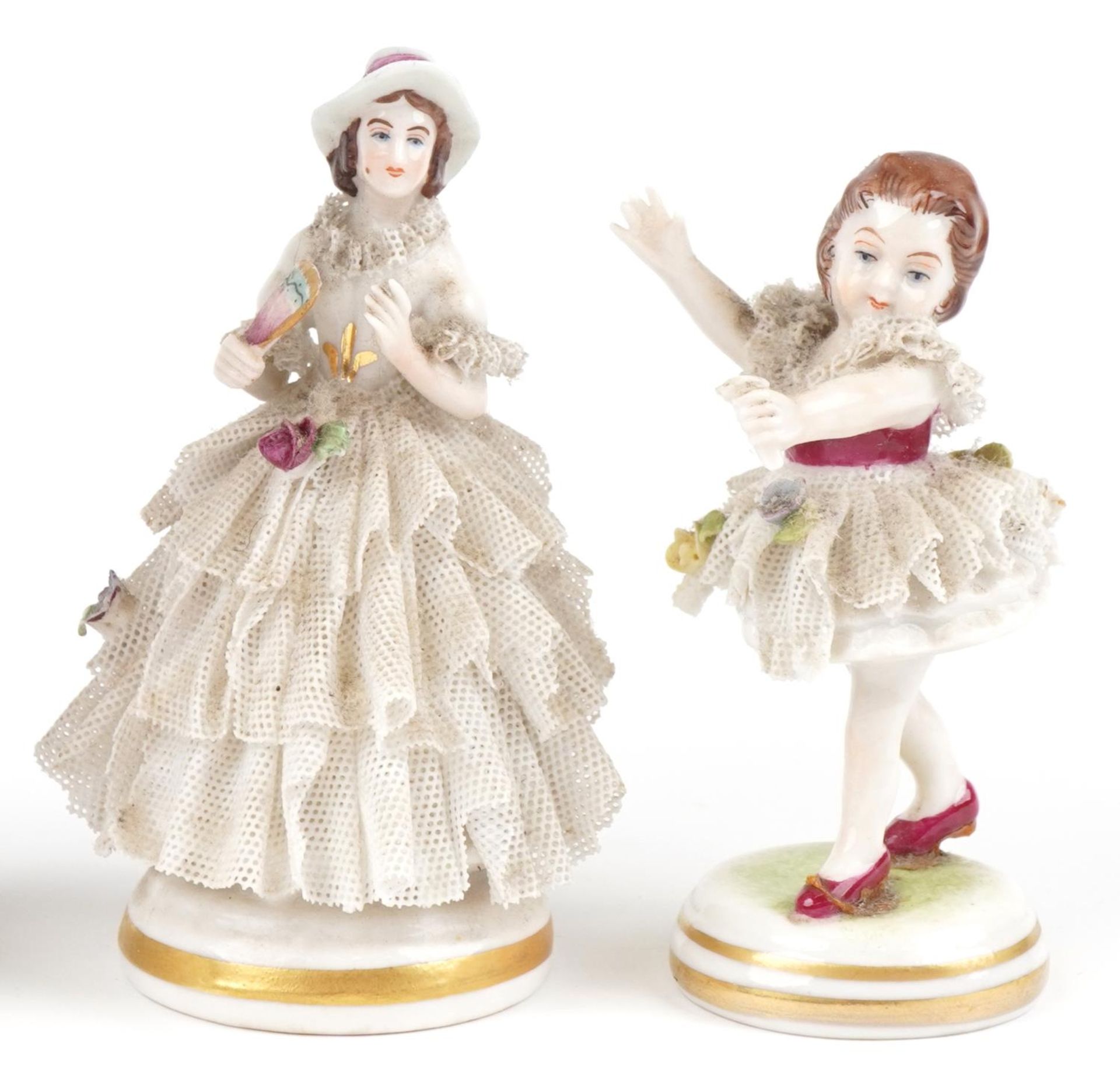 Collectable china including pair of Dresden lace figurines and a Hungarian figurine by Hollohaza, - Image 3 of 5