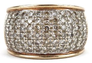 9ct gold diamond six row cluster ring, total diamond weight approximately 1.0 carat, size K, 5.