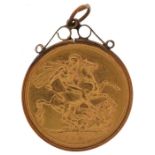 Victorian 1891 gold sovereign, Melbourne Mint, with 9ct gold pendant mount, 8.9g : For further