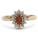9ct gold garnet and cubic zirconia cluster ring, size M, 1.5g : For further information on this