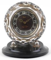 Majak, vintage Russian USSR desk clock, the silvered chapter ring having Arabic numerals, 19cm