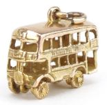 9ct gold double decker bus charm with rotating wheels, 1.7cm wide, 3.7g : For further information on