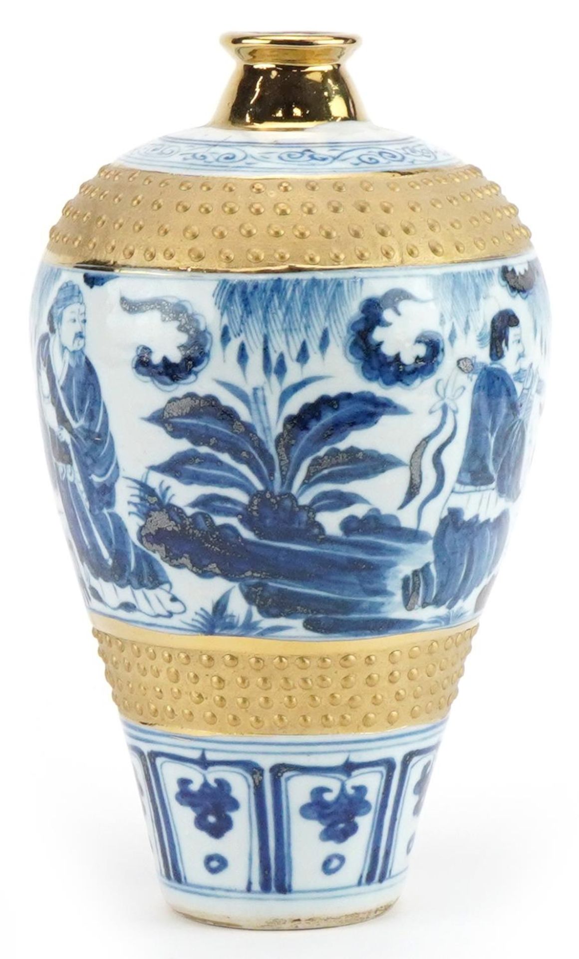 Chinese blue and white porcelain vase hand painted with figures in a forest, 24cm high : For further - Image 4 of 6