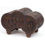 Chinese camphor wood trunk carved with dragons, figures and junks, 50cm H x 78cm W x 38cm D : For