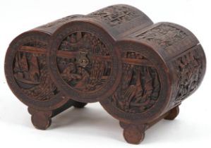 Chinese camphor wood trunk carved with dragons, figures and junks, 50cm H x 78cm W x 38cm D : For