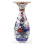 Japanese Arita porcelain vase with frilled rim hand painted with flowers, 55cm high : For further