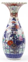 Japanese Arita porcelain vase with frilled rim hand painted with flowers, 55cm high : For further