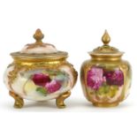 Royal Worcester, two Victorian pot pourri vases and covers hand painted with roses, numbered 183 and