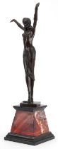 After Dimitri H Chiparus, patinated bronze statuette of a semi nude Art Deco female raised on a