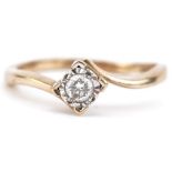 9ct gold diamond solitaire ring, the diamond approximately 4.0mm in diameter, size K, 1.6g : For