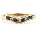 9ct gold diamond and sapphire seven stone ring, size K, 1.8g : For further information on this lot