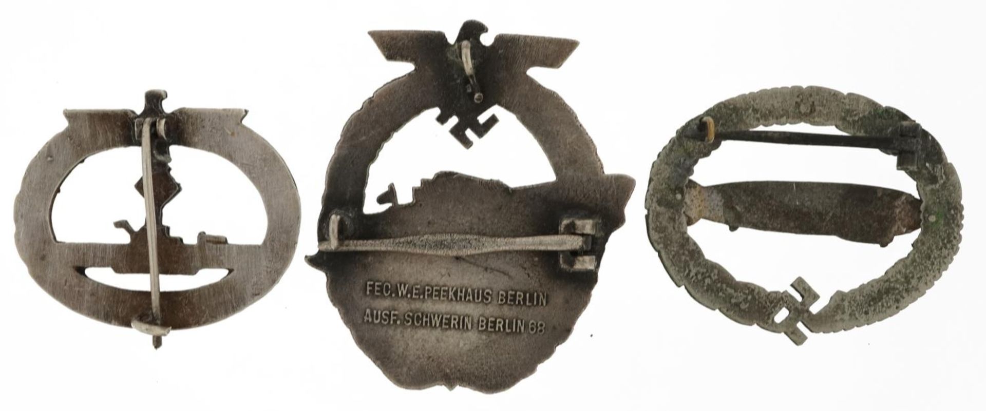 Three German military interest badges including U-Boat : For further information on this lot - Image 2 of 2