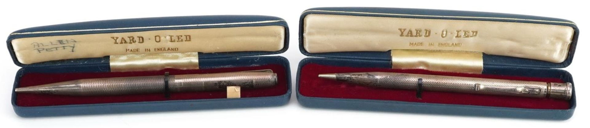 Two Yard-O-Led silver propelling pencils with fitted cases : For further information on this lot