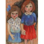 Circle of Joan Eardley - Sunday Best, pastel, mounted, framed and glazed, 44.5cm x 32.5cm