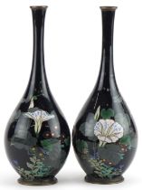 Pair of Japanese cloisonne vases enamelled with flowers, each 24cm high : For further information on