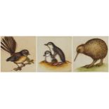 Mary E Taylor 2007 - Kiwi I, Blue Penguins and Fantail, three pencil signed etchings in colour,