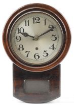 Early 20th century mahogany drop dial wall clock with silvered dial having Arabic numerals, 40cm