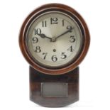 Early 20th century mahogany drop dial wall clock with silvered dial having Arabic numerals, 40cm