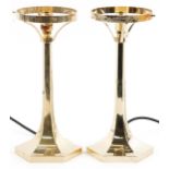 Pair of hexagonal gilt brass table lamps, 32.5cm high : For further information on this lot please