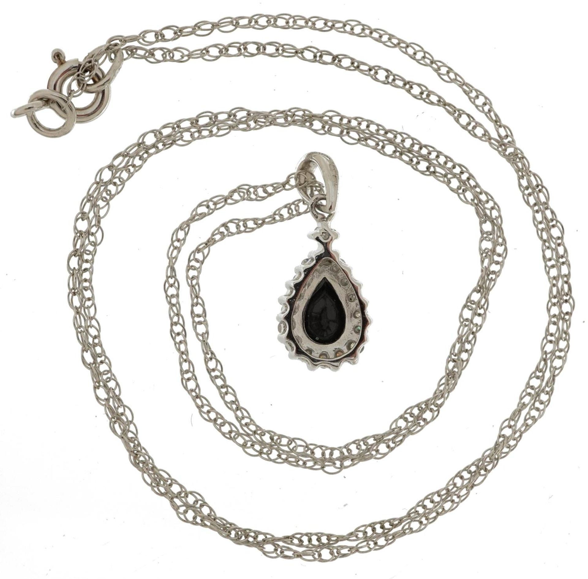 9ct white gold diamond and sapphire teardrop pendant on a 9ct white gold necklace, 1.8cm high and - Bild 3 aus 4
