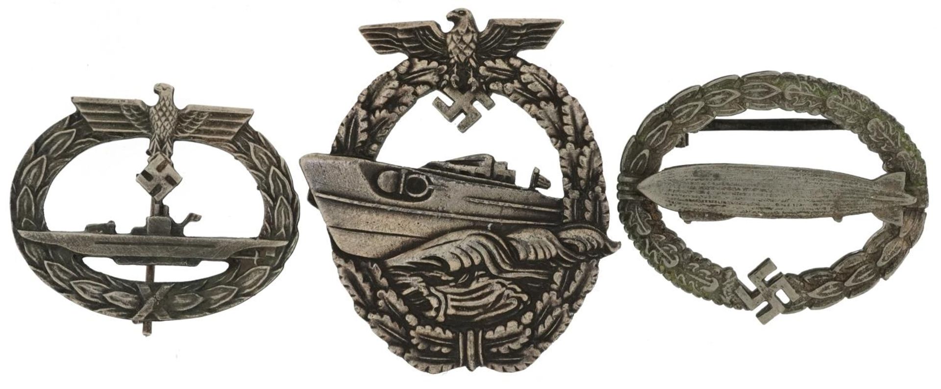 Three German military interest badges including U-Boat : For further information on this lot