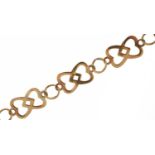 9ct gold double love heart bracelet, 18cm in length, 2.9g : For further information on this lot