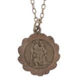 Silver St Christopher pendant on a silver necklace, 1.9cm high and 46cm in length, 3.6g : For