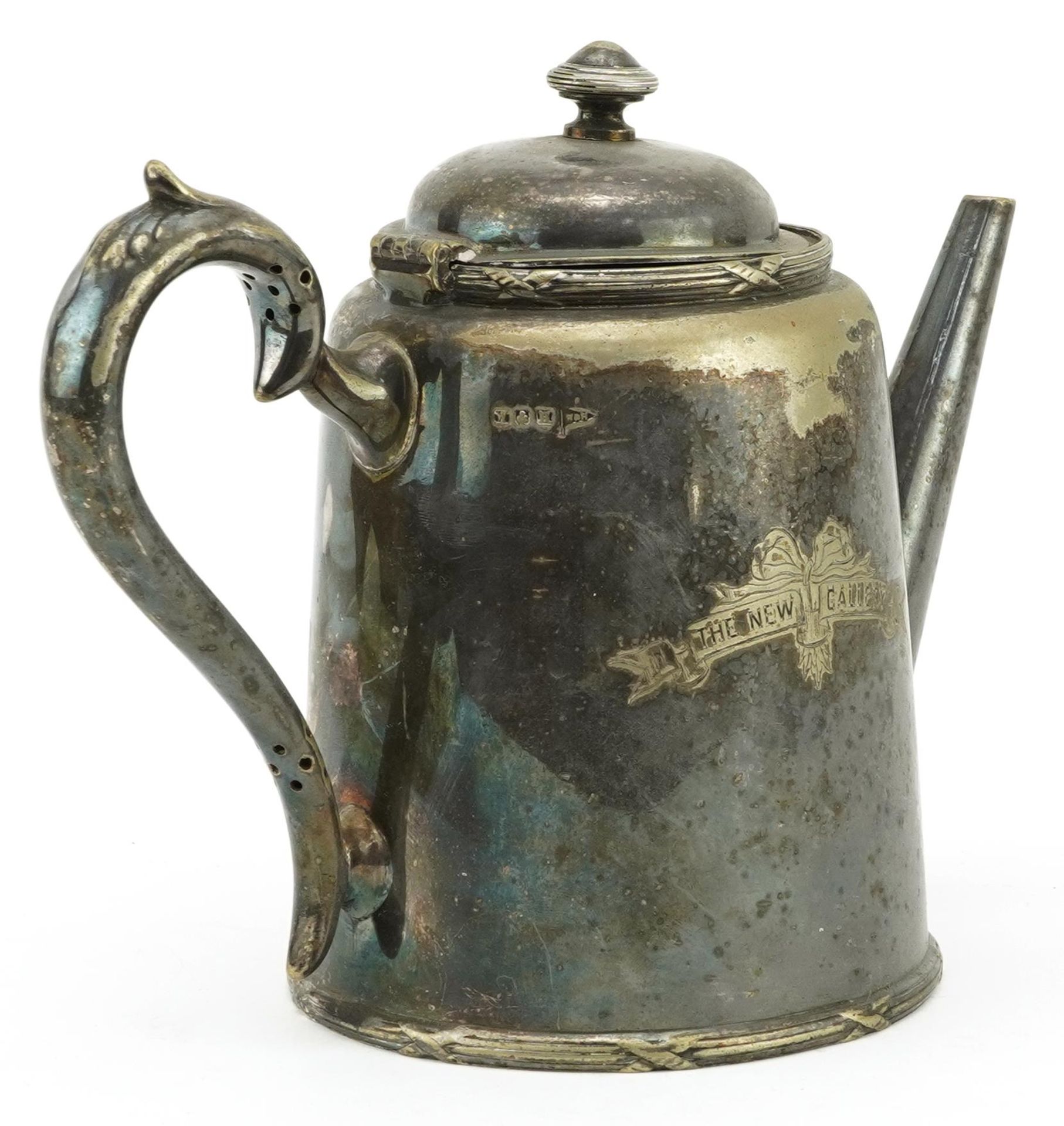 Advertising interest The New Gallery silver plated hot water pot by Walker & Hall, 19cm high : For - Image 3 of 5