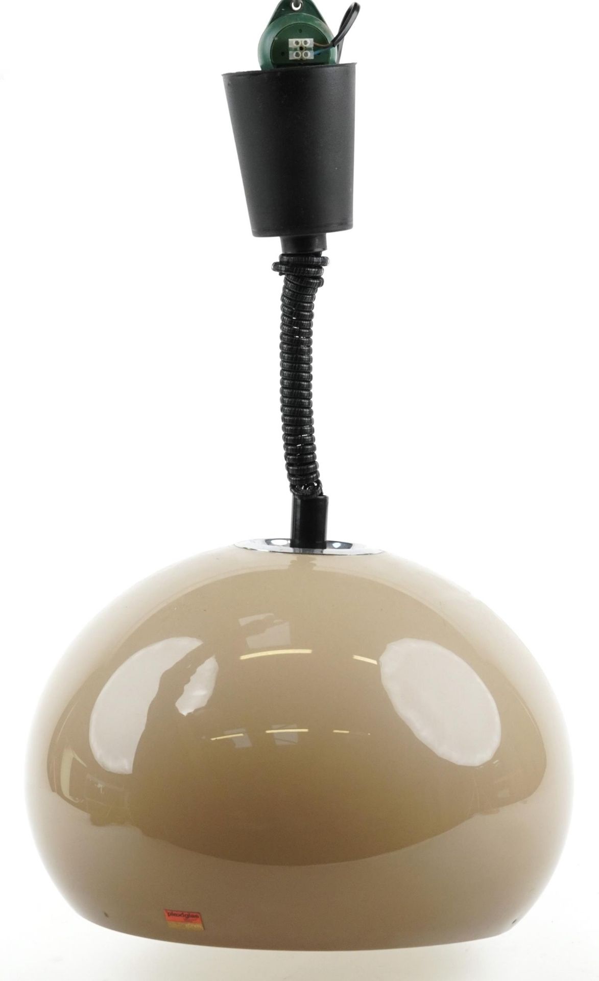 Mid century Plexiglass adjustable hanging light pendant with shade and Rohm label, 34cm in - Image 2 of 4