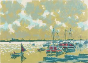 R Martin - Harbour scene with fishing boats, artist's proof pencil signed print, limited edition 3/